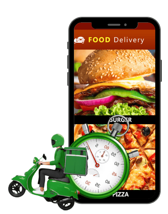 Branded food delivery app menu and timing screens